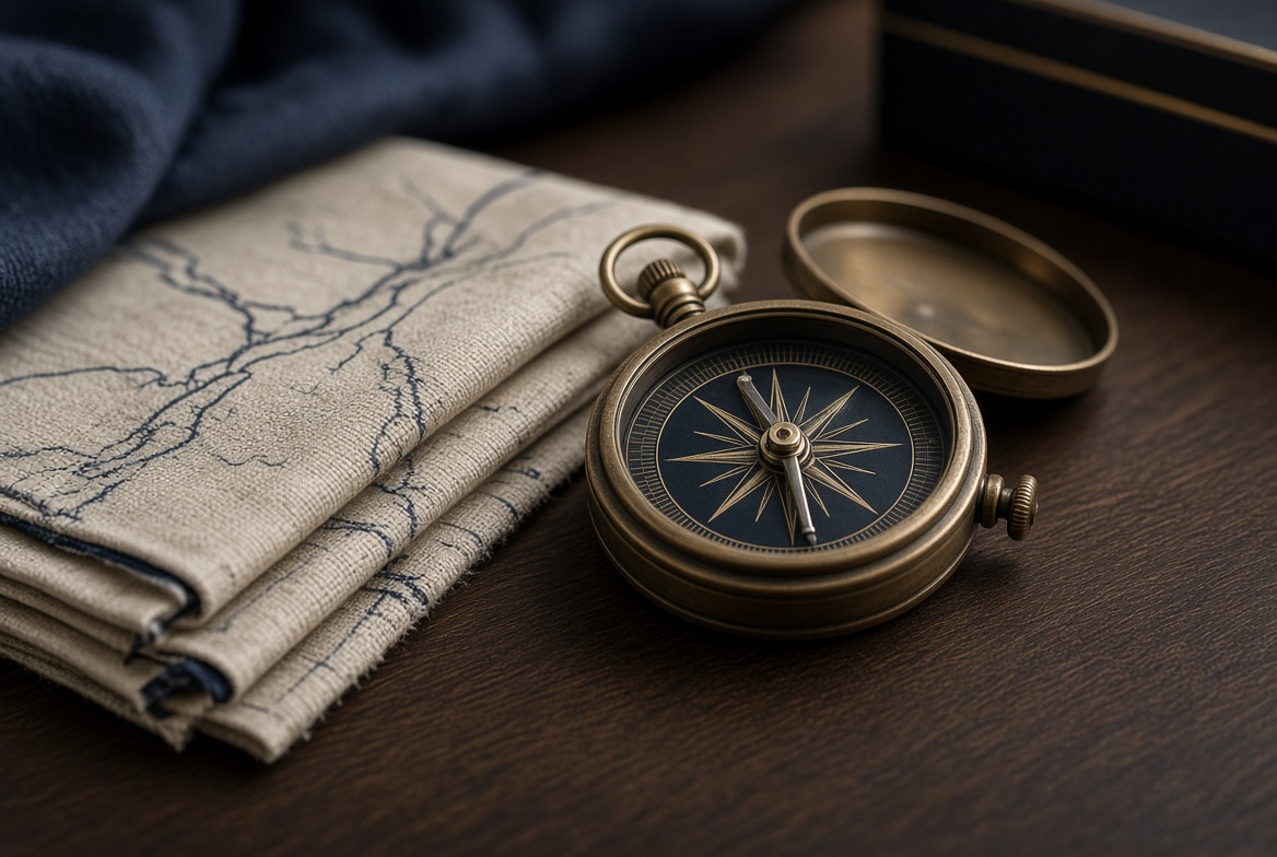 Antique compass on a desk